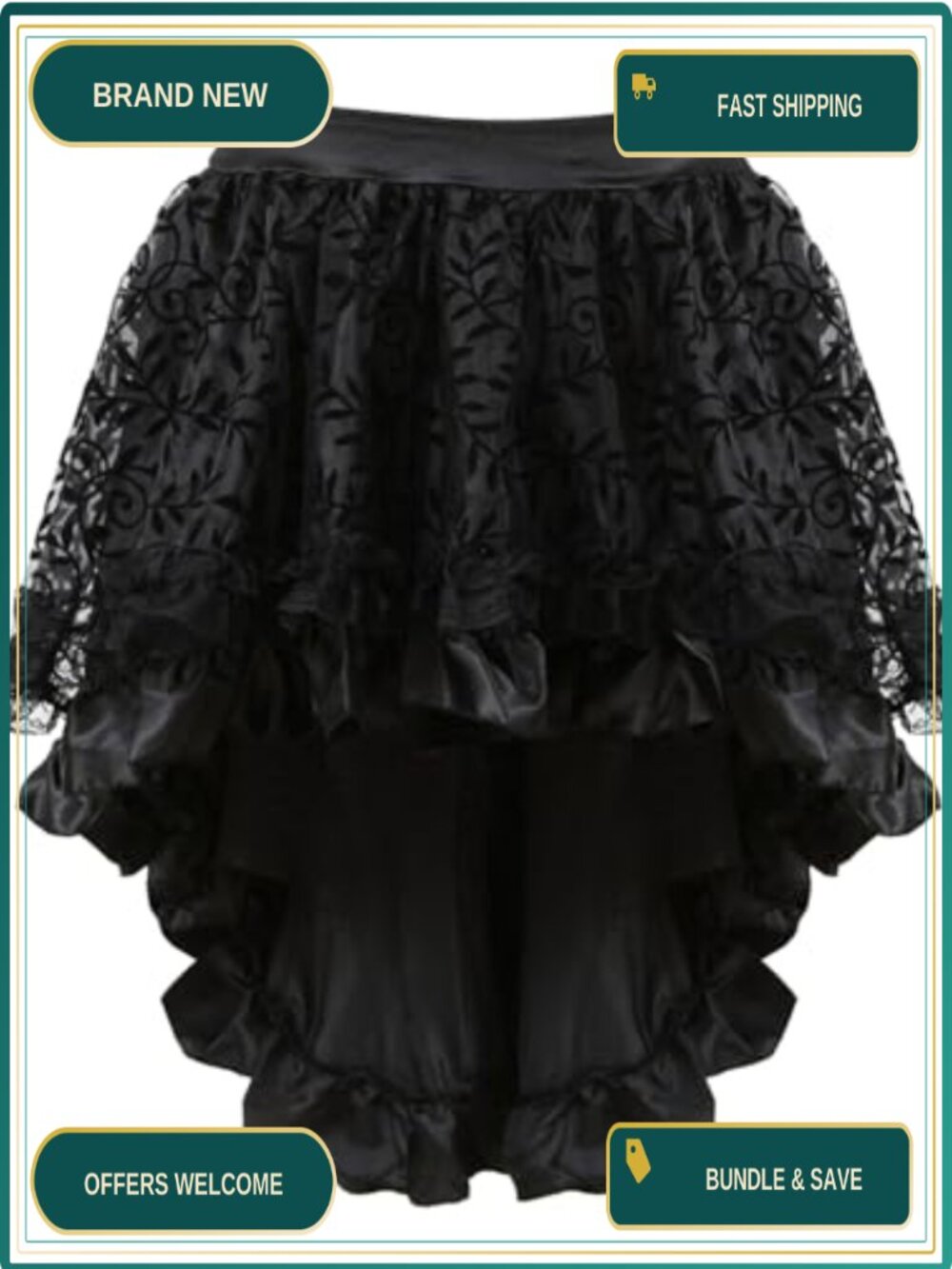 Steampunk Renaissance Pirate Skirt High Low Full Skirt Elastic Waist